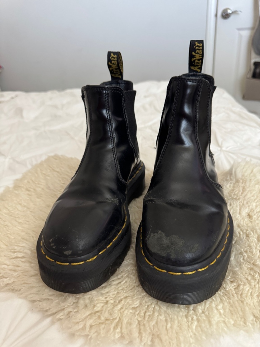 Dr. Martens Black Leather Chelsea Boots with Yellow Stitching